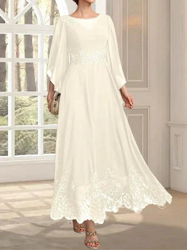 A-line Scoop Illusion Ankle-Length Lace Chiffon Mother of the Bride Dress With Sequins - Image 46