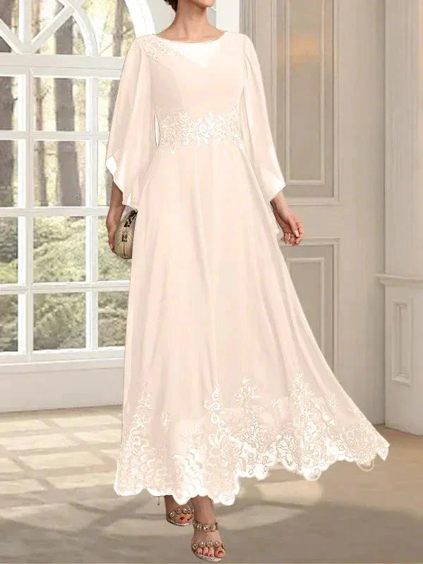 A-line Scoop Illusion Ankle-Length Lace Chiffon Mother of the Bride Dress With Sequins - Image 47
