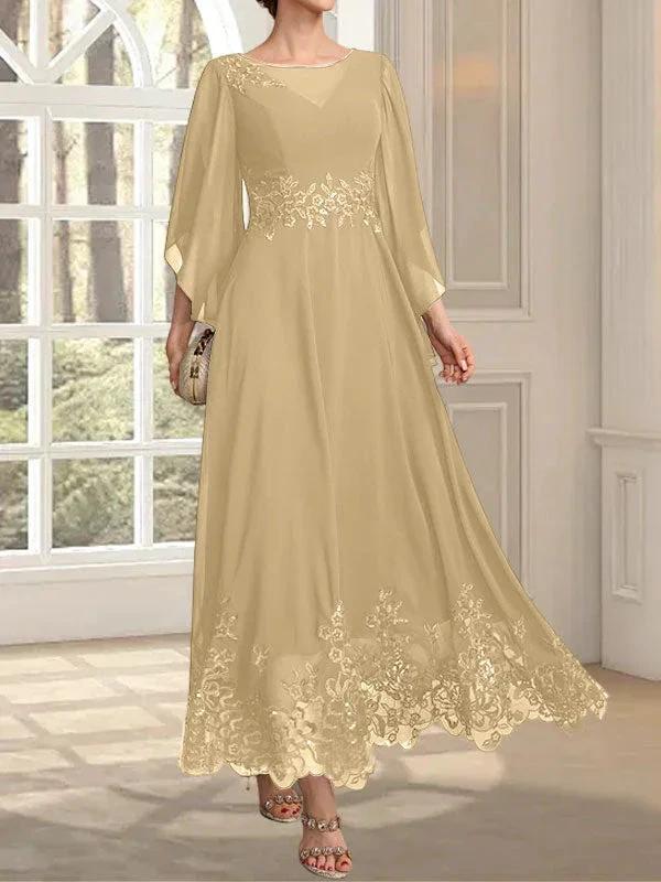 A-line Scoop Illusion Ankle-Length Lace Chiffon Mother of the Bride Dress With Sequins - Image 49