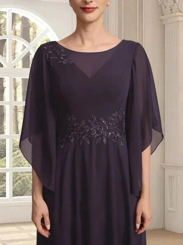 A-line Scoop Illusion Ankle-Length Lace Chiffon Mother of the Bride Dress With Sequins - Image 5