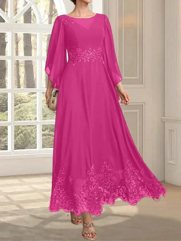 A-line Scoop Illusion Ankle-Length Lace Chiffon Mother of the Bride Dress With Sequins - Image 50