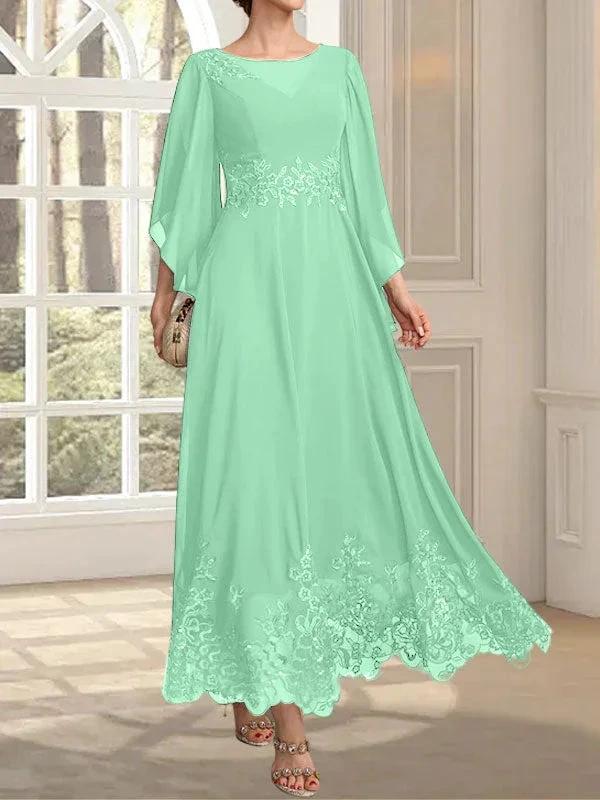 A-line Scoop Illusion Ankle-Length Lace Chiffon Mother of the Bride Dress With Sequins - Image 54