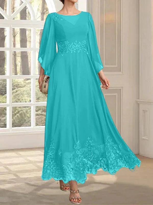 A-line Scoop Illusion Ankle-Length Lace Chiffon Mother of the Bride Dress With Sequins - Image 59