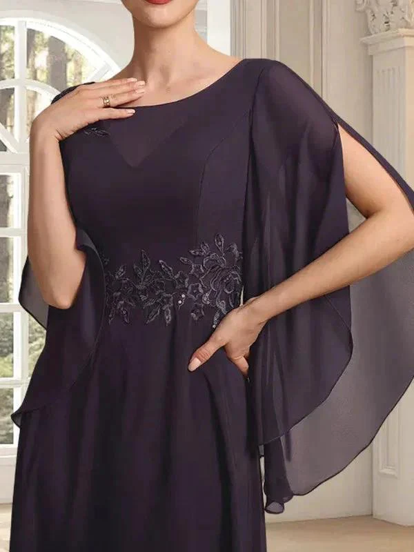 A-line Scoop Illusion Ankle-Length Lace Chiffon Mother of the Bride Dress With Sequins - Image 6