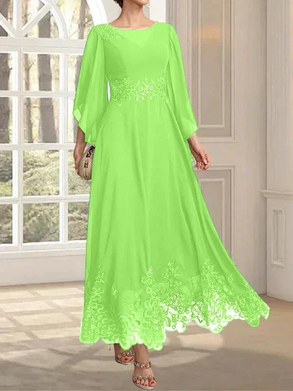 A-line Scoop Illusion Ankle-Length Lace Chiffon Mother of the Bride Dress With Sequins - Image 61