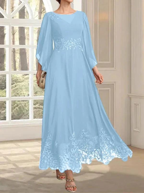 A-line Scoop Illusion Ankle-Length Lace Chiffon Mother of the Bride Dress With Sequins - Image 62
