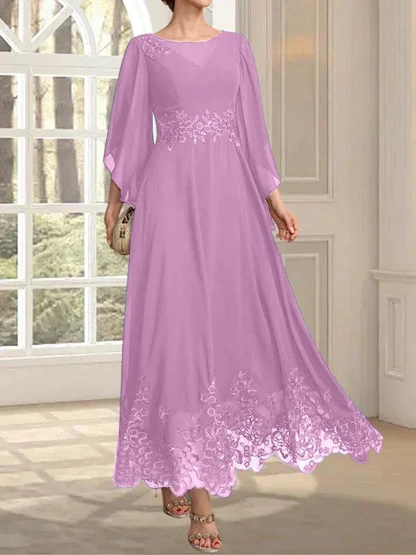 A-line Scoop Illusion Ankle-Length Lace Chiffon Mother of the Bride Dress With Sequins - Image 63