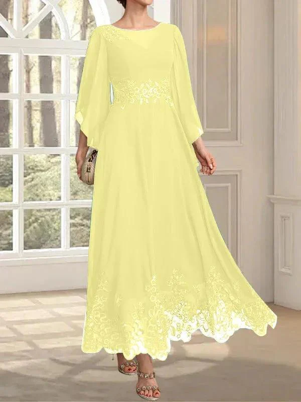 A-line Scoop Illusion Ankle-Length Lace Chiffon Mother of the Bride Dress With Sequins - Image 64