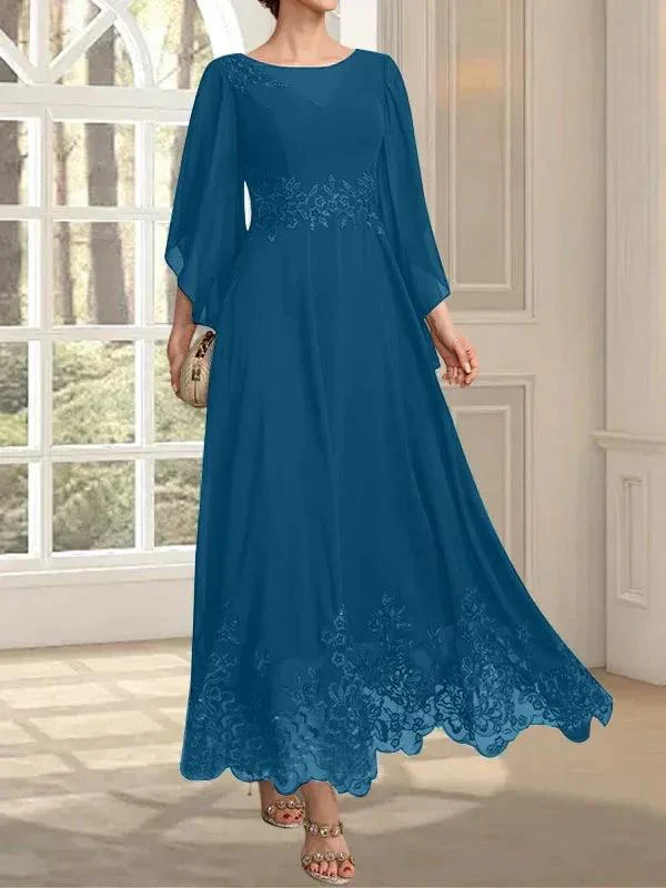 A-line Scoop Illusion Ankle-Length Lace Chiffon Mother of the Bride Dress With Sequins - Image 67