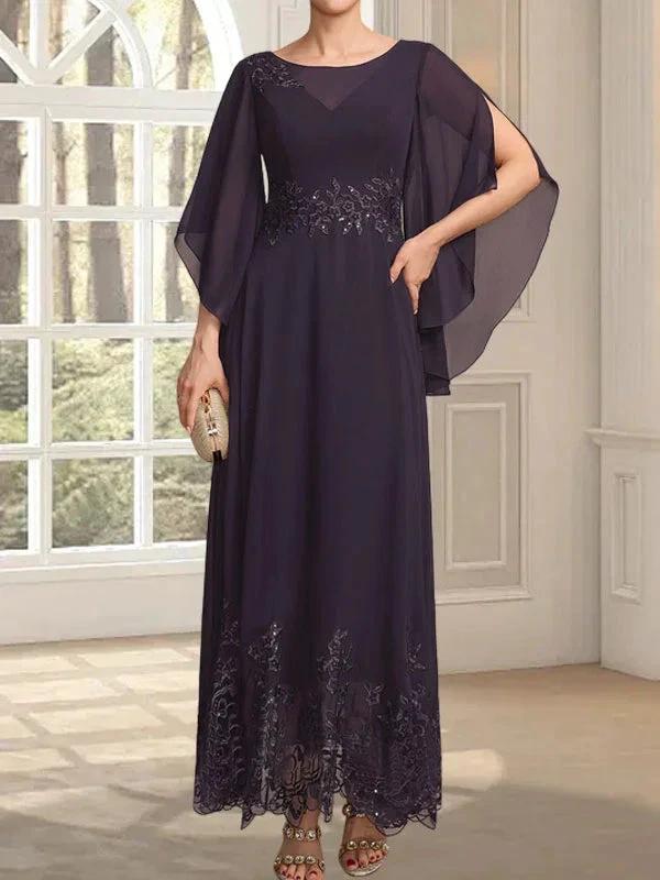 A-line Scoop Illusion Ankle-Length Lace Chiffon Mother of the Bride Dress With Sequins - Image 7
