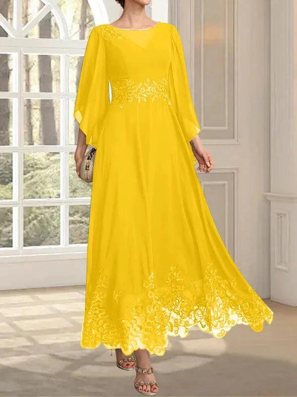 A-line Scoop Illusion Ankle-Length Lace Chiffon Mother of the Bride Dress With Sequins - Image 70