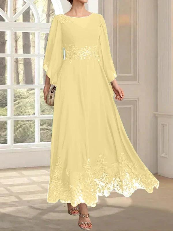 A-line Scoop Illusion Ankle-Length Lace Chiffon Mother of the Bride Dress With Sequins - Image 71