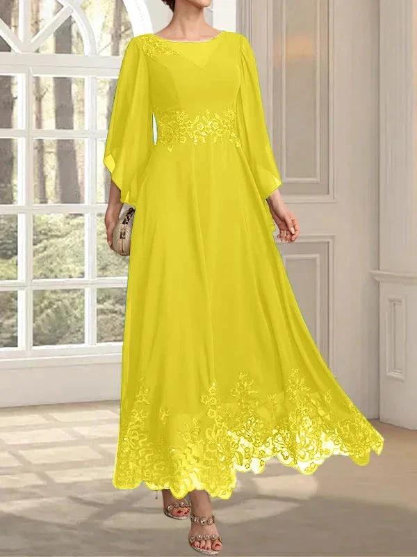 A-line Scoop Illusion Ankle-Length Lace Chiffon Mother of the Bride Dress With Sequins - Image 72