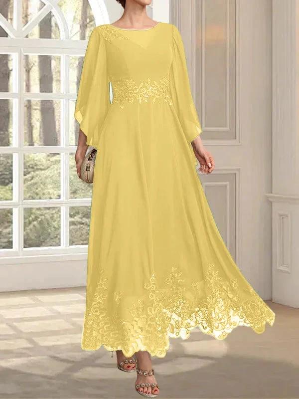 A-line Scoop Illusion Ankle-Length Lace Chiffon Mother of the Bride Dress With Sequins - Image 73