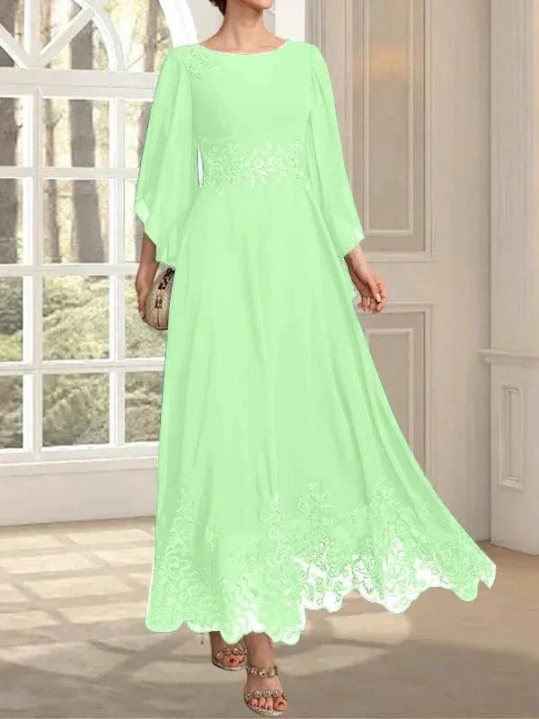 A-line Scoop Illusion Ankle-Length Lace Chiffon Mother of the Bride Dress With Sequins - Image 75