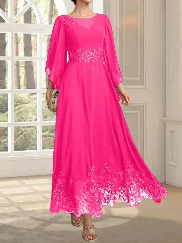 A-line Scoop Illusion Ankle-Length Lace Chiffon Mother of the Bride Dress With Sequins - Image 78