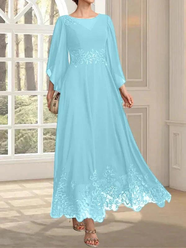 A-line Scoop Illusion Ankle-Length Lace Chiffon Mother of the Bride Dress With Sequins - Image 80