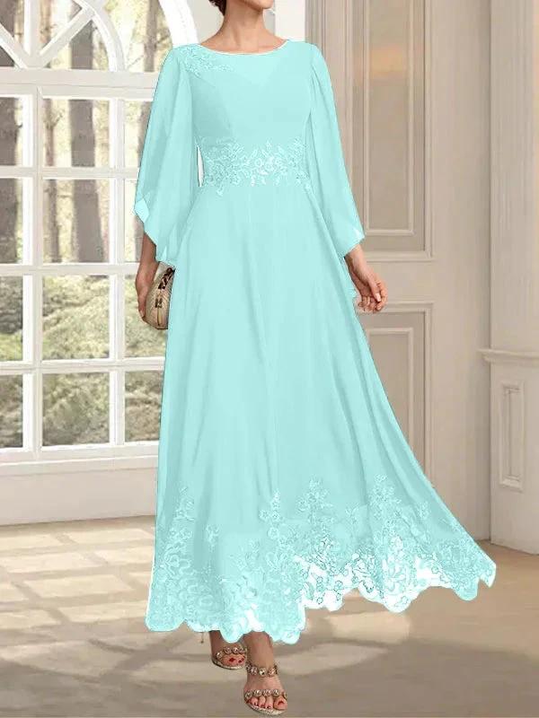 A-line Scoop Illusion Ankle-Length Lace Chiffon Mother of the Bride Dress With Sequins - Image 81