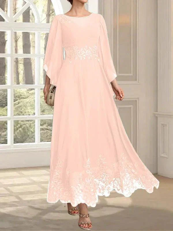 A-line Scoop Illusion Ankle-Length Lace Chiffon Mother of the Bride Dress With Sequins - Image 82