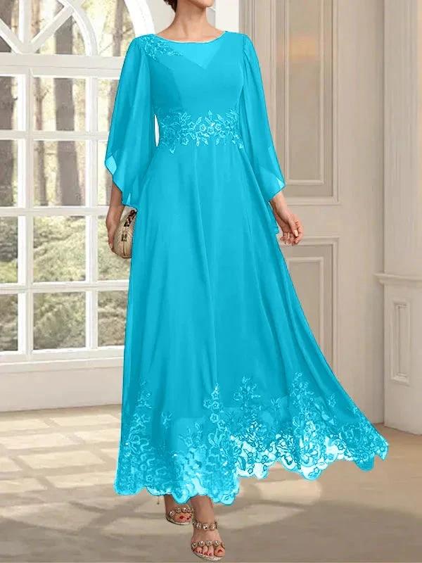 A-line Scoop Illusion Ankle-Length Lace Chiffon Mother of the Bride Dress With Sequins - Image 87