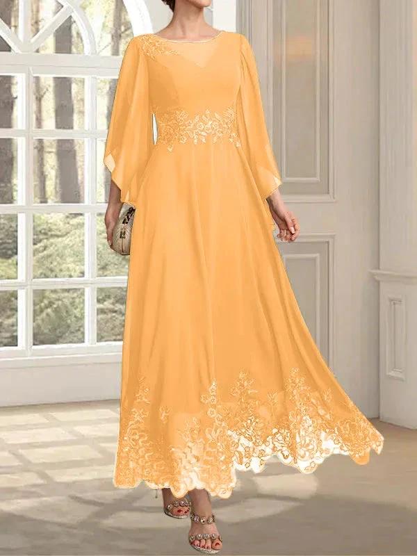 A-line Scoop Illusion Ankle-Length Lace Chiffon Mother of the Bride Dress With Sequins - Image 88