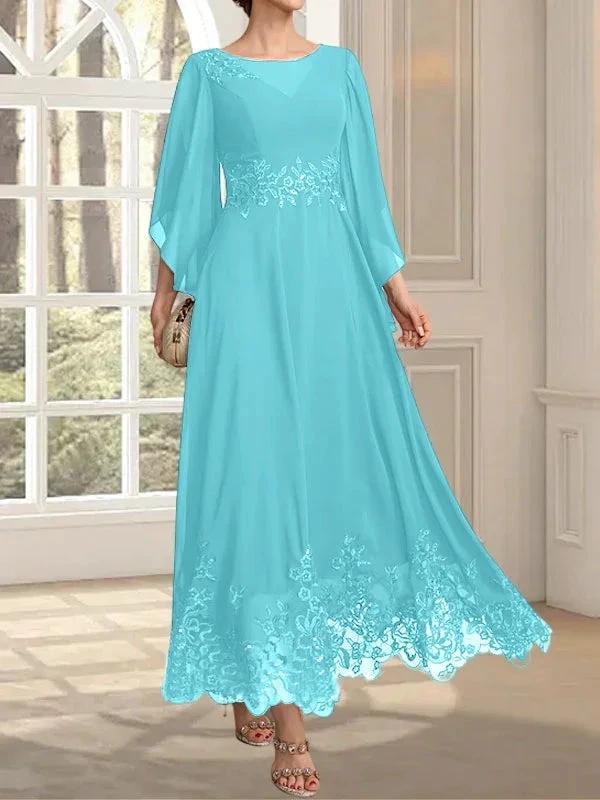 A-line Scoop Illusion Ankle-Length Lace Chiffon Mother of the Bride Dress With Sequins - Image 9