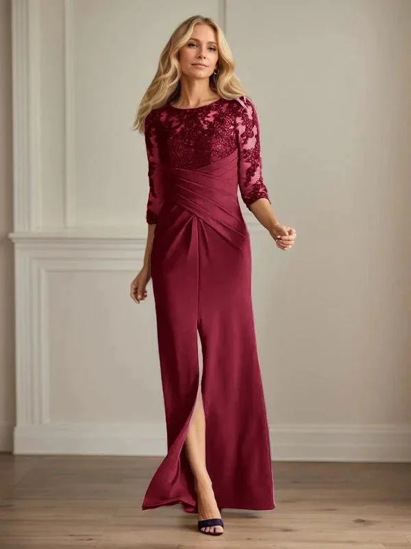 Plum Sheath Lace Stretch Crepe Mother of the Bride Dress - Image 10