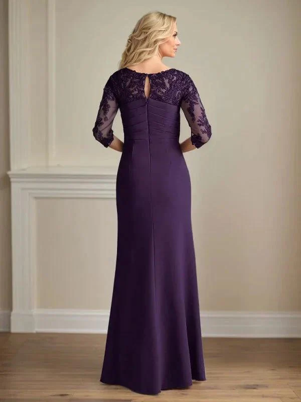 Plum Sheath Lace Stretch Crepe Mother of the Bride Dress - Image 2
