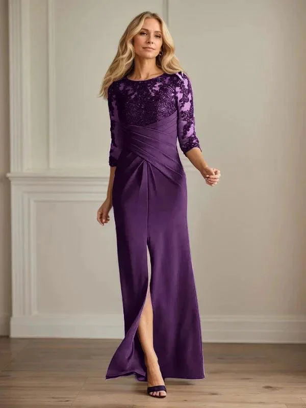 Plum Sheath Lace Stretch Crepe Mother of the Bride Dress - Image 21