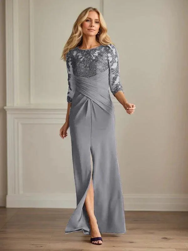 Plum Sheath Lace Stretch Crepe Mother of the Bride Dress - Image 22