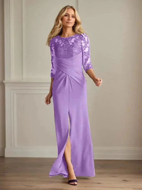 Plum Sheath Lace Stretch Crepe Mother of the Bride Dress - Image 24