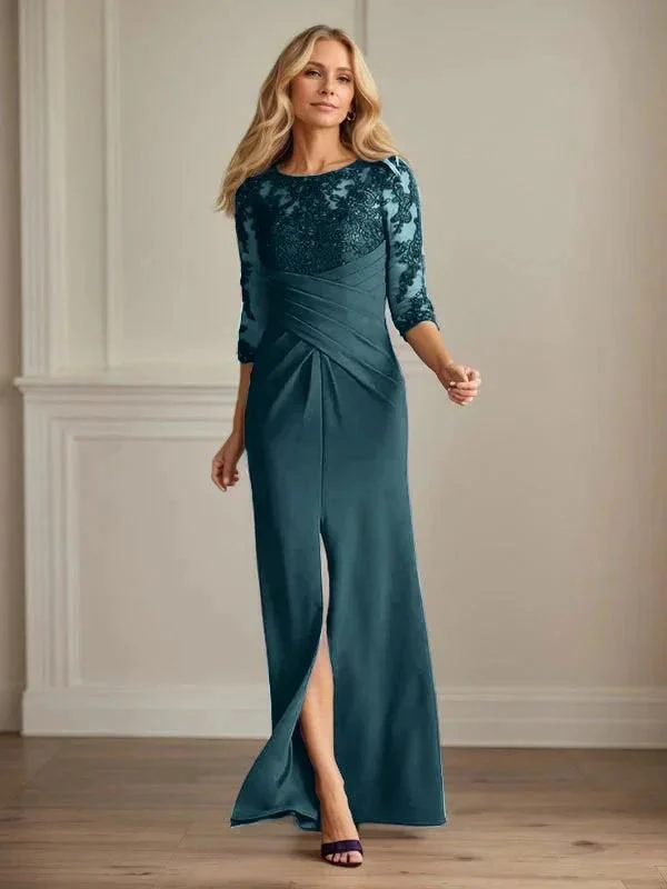 Plum Sheath Lace Stretch Crepe Mother of the Bride Dress - Image 29