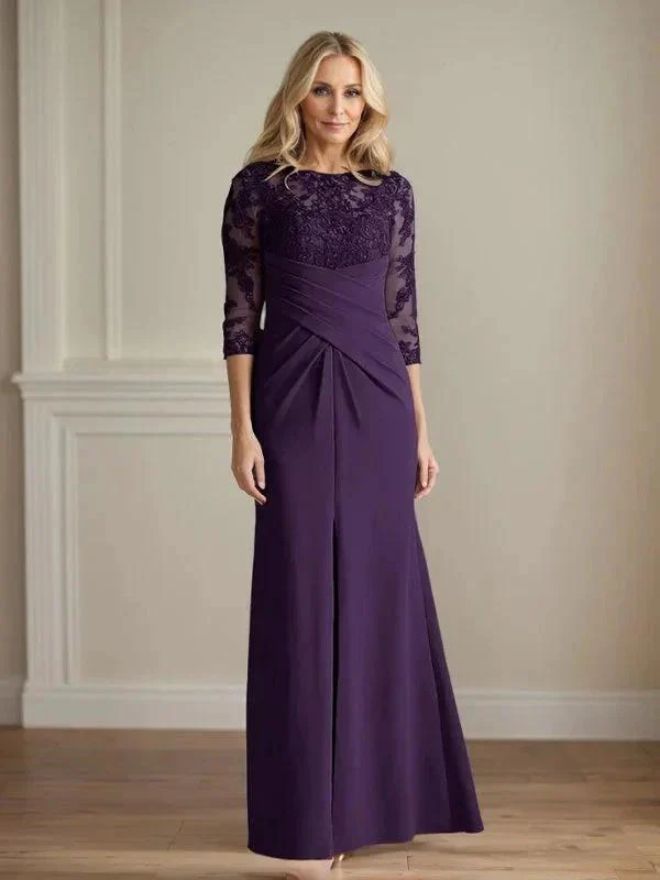 Plum Sheath Lace Stretch Crepe Mother of the Bride Dress - Image 3