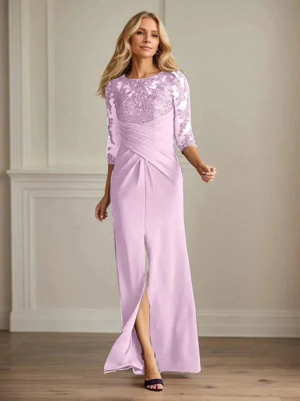 Plum Sheath Lace Stretch Crepe Mother of the Bride Dress - Image 31