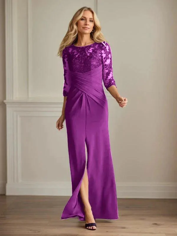 Plum Sheath Lace Stretch Crepe Mother of the Bride Dress - Image 32