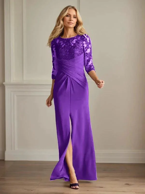Plum Sheath Lace Stretch Crepe Mother of the Bride Dress - Image 33