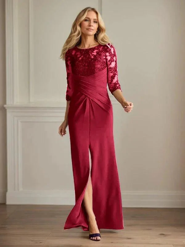 Plum Sheath Lace Stretch Crepe Mother of the Bride Dress - Image 34