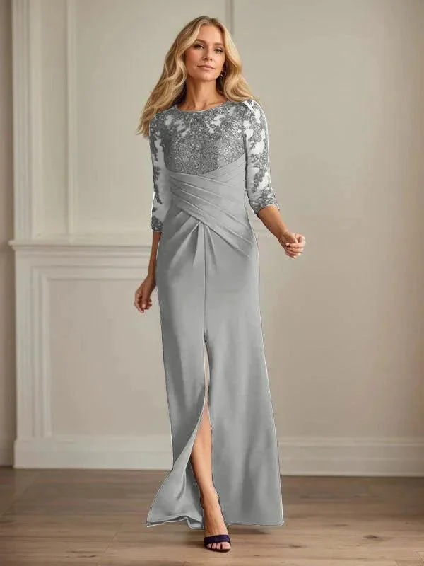 Plum Sheath Lace Stretch Crepe Mother of the Bride Dress - Image 37