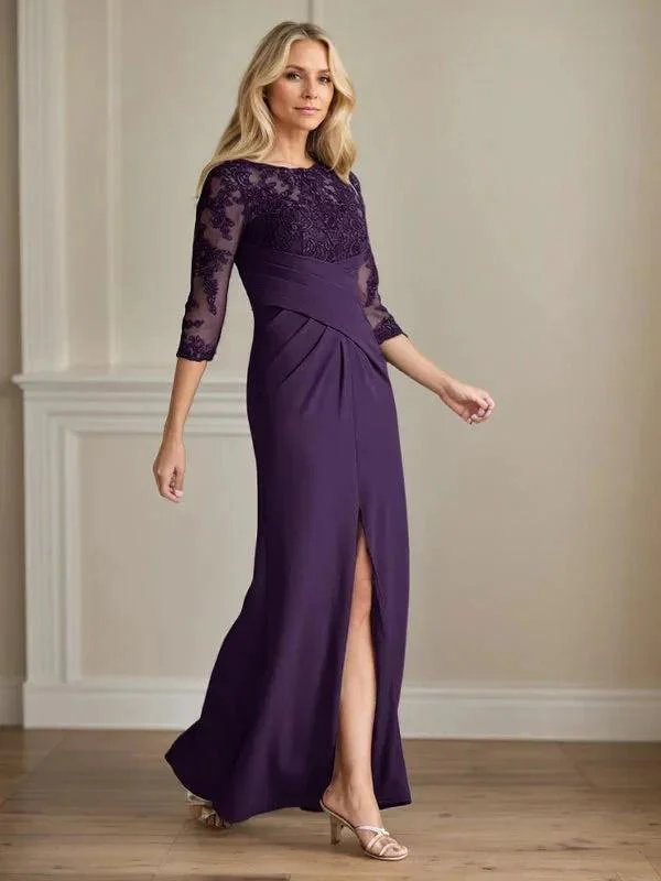 Plum Sheath Lace Stretch Crepe Mother of the Bride Dress - Image 4