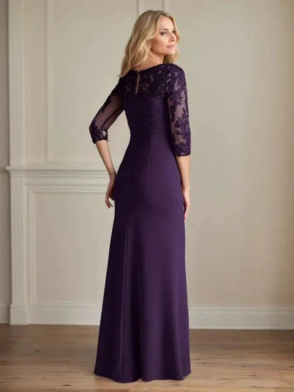 Plum Sheath Lace Stretch Crepe Mother of the Bride Dress - Image 5