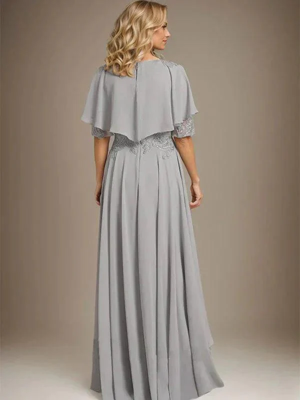 A-line Scoop Illusion Asymmetrical Chiffon Lace Mother of the Bride Dress With Beading - Image 7