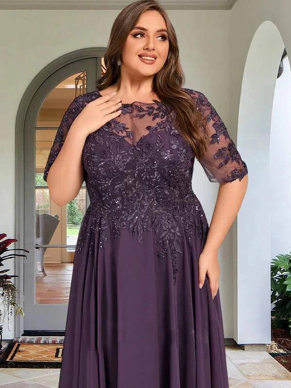 A-line Scoop Illusion Asymmetrical Chiffon Lace Mother of the Bride Dress With Sequins - Image 10