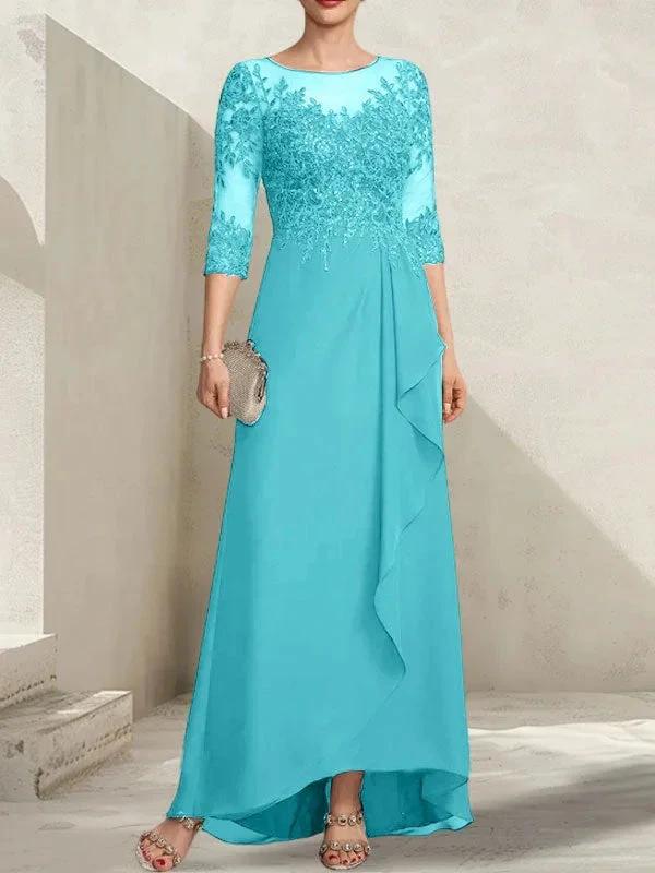 A-line Scoop Illusion Asymmetrical Lace Chiffon Mother of the Bride Dress With Sequins Cascading Ruffles - Image 10
