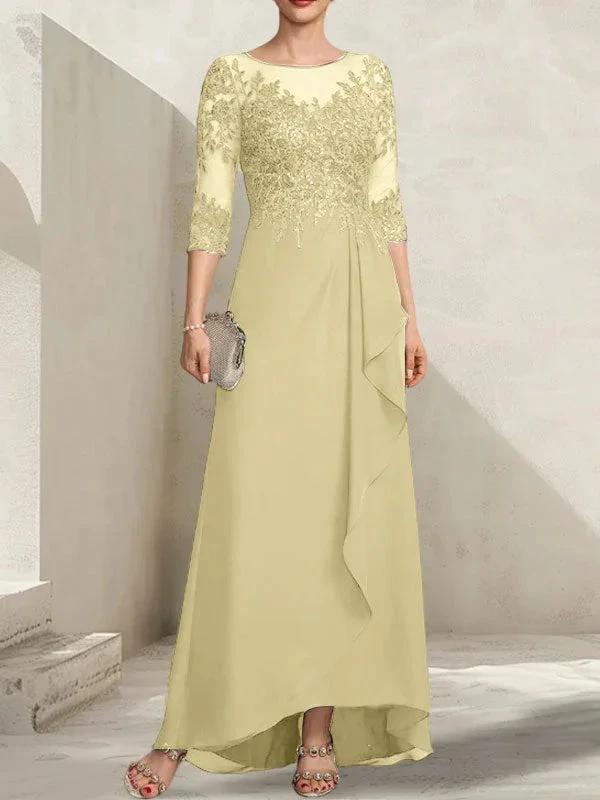 A-line Scoop Illusion Asymmetrical Lace Chiffon Mother of the Bride Dress With Sequins Cascading Ruffles - Image 15