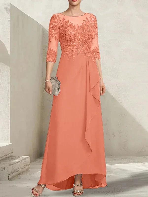 A-line Scoop Illusion Asymmetrical Lace Chiffon Mother of the Bride Dress With Sequins Cascading Ruffles - Image 17