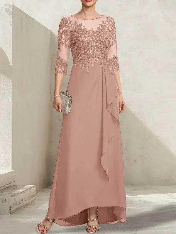 A-line Scoop Illusion Asymmetrical Lace Chiffon Mother of the Bride Dress With Sequins Cascading Ruffles - Image 18