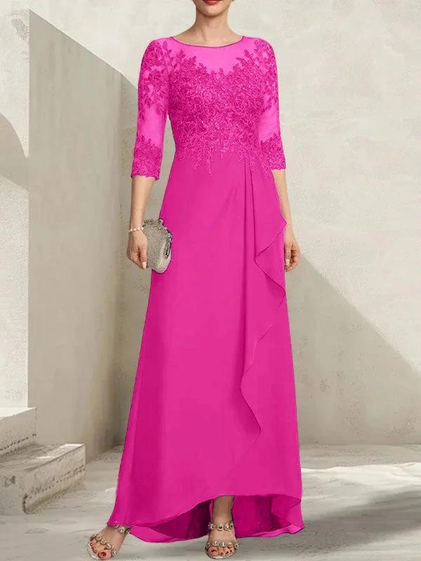 A-line Scoop Illusion Asymmetrical Lace Chiffon Mother of the Bride Dress With Sequins Cascading Ruffles - Image 19