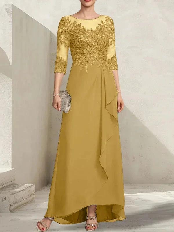 A-line Scoop Illusion Asymmetrical Lace Chiffon Mother of the Bride Dress With Sequins Cascading Ruffles - Image 20