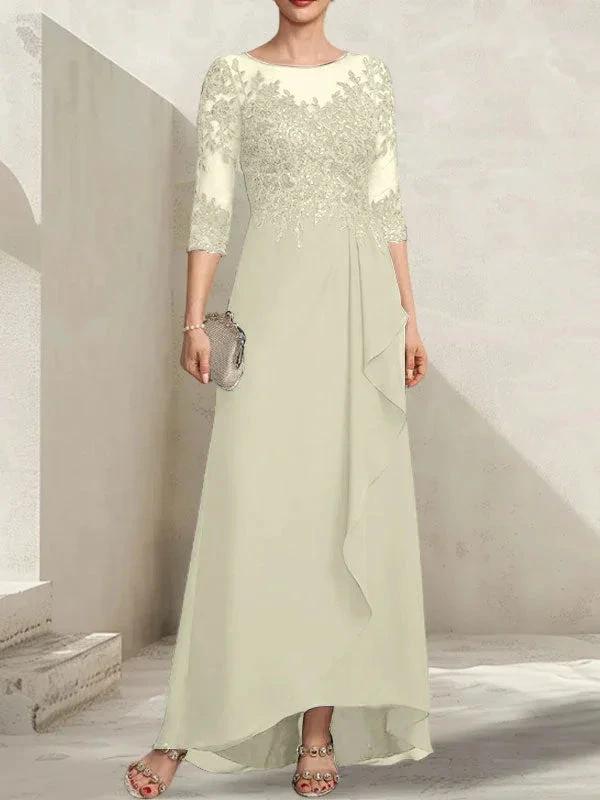 A-line Scoop Illusion Asymmetrical Lace Chiffon Mother of the Bride Dress With Sequins Cascading Ruffles - Image 23