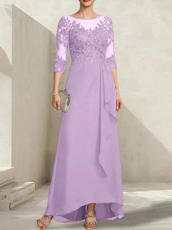 A-line Scoop Illusion Asymmetrical Lace Chiffon Mother of the Bride Dress With Sequins Cascading Ruffles - Image 25